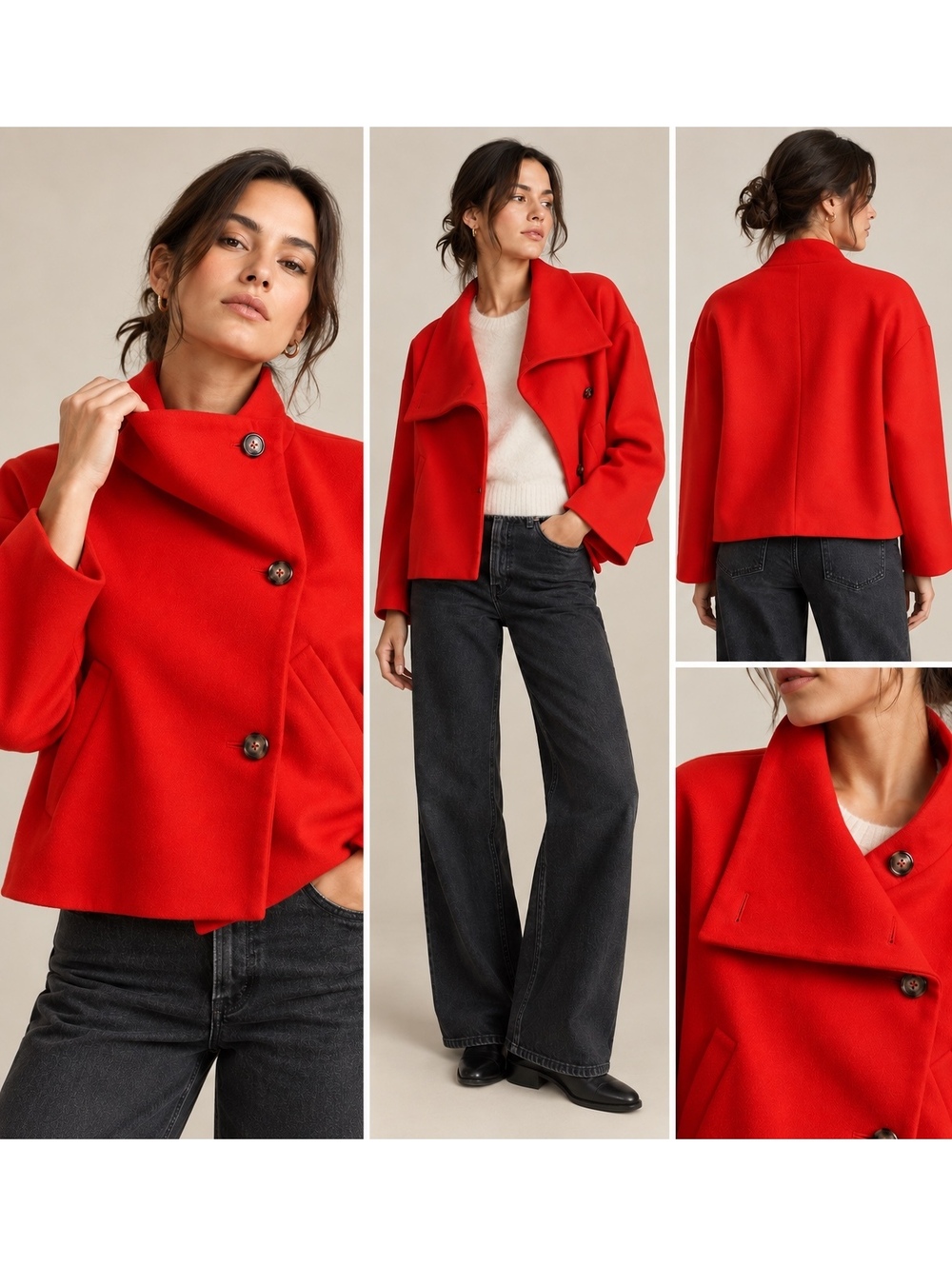 Anthropologie Red Cropped Jacket Womens Wool Blend Quiet Luxury Mod Minimalist